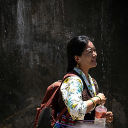 smiling girl with backpack