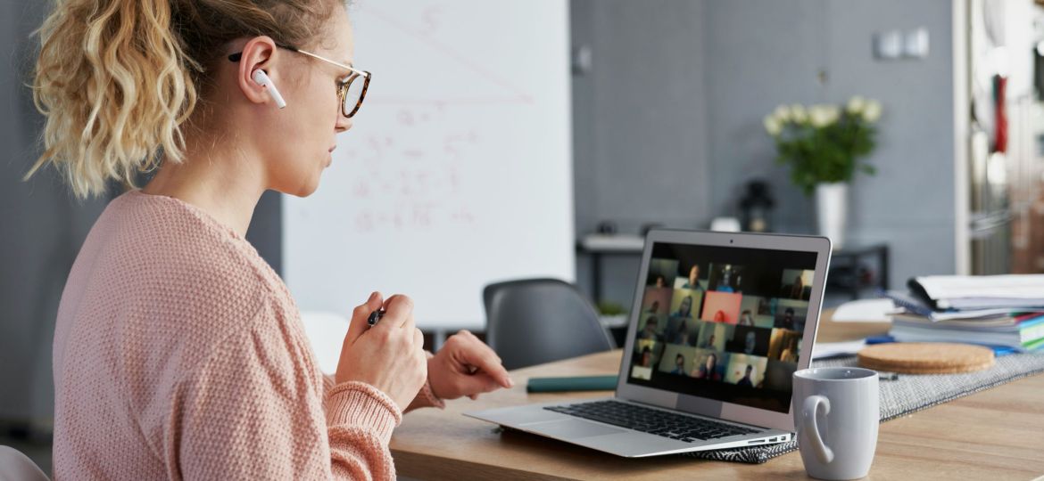 Woman hosting a virtual fundraising event on a video call