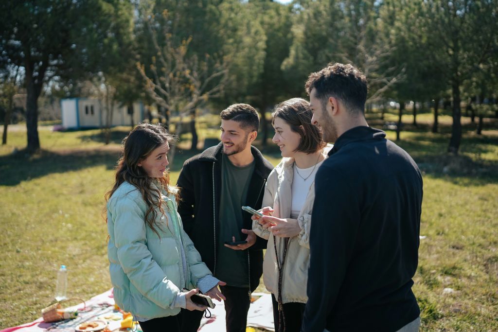 Group of People having fun talking outside