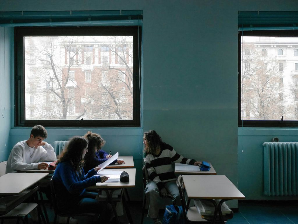 Students sitting at desks.